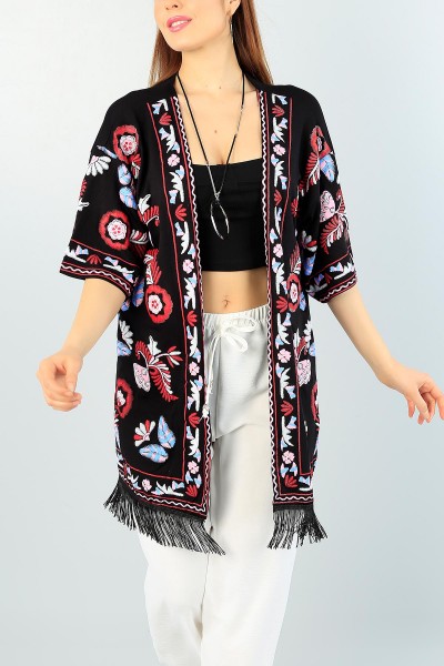 Siyah Dokuma Püskül Tasarım Kimono 61016