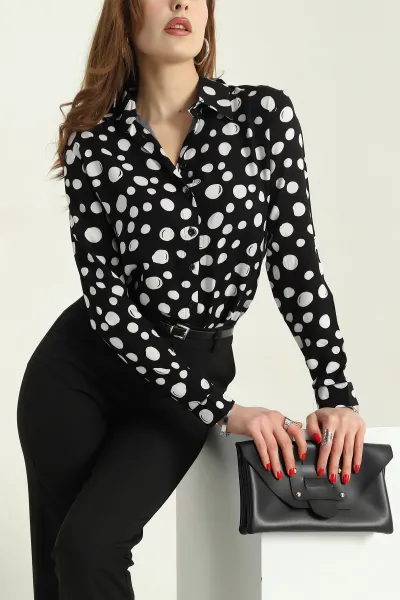 Siyah Dokuma Viskon Bayan Gömlek 335311