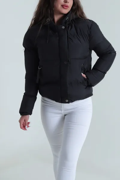 Siyah Dolumlu Kadın Şişme Mont 485187