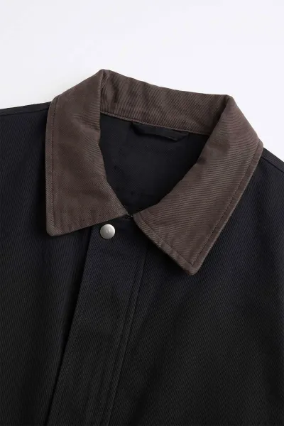 Siyah Dolumlu Polo Yakalı Gabardin Kadın Mont 500205