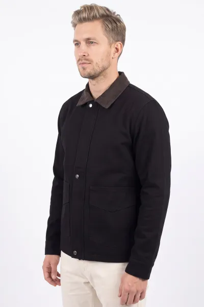 Siyah Dolumlu Polo Yakalı Gabardin Kadın Mont 500205