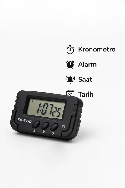 Siyah Dominic Dijital Kronometreli Tarih ve Saat Fonksiyonlu Masa Saati – Pomodoro Öğrenci Saati - Alarm 478476