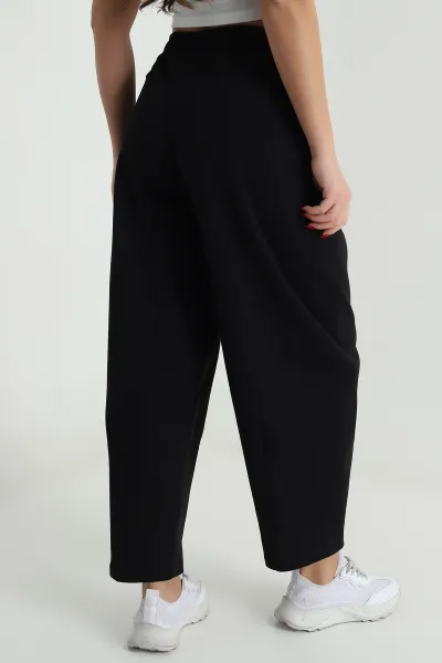 Siyah Double Face Bol Paça Kadın Pantolon 493245