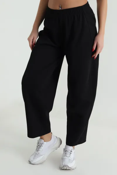 Siyah Double Face Bol Paça Kadın Pantolon 493245