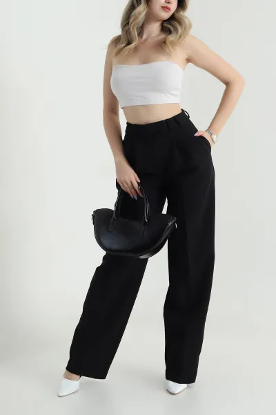 Siyah Double Kumaş Palazzo Kadın Pantolon 474447