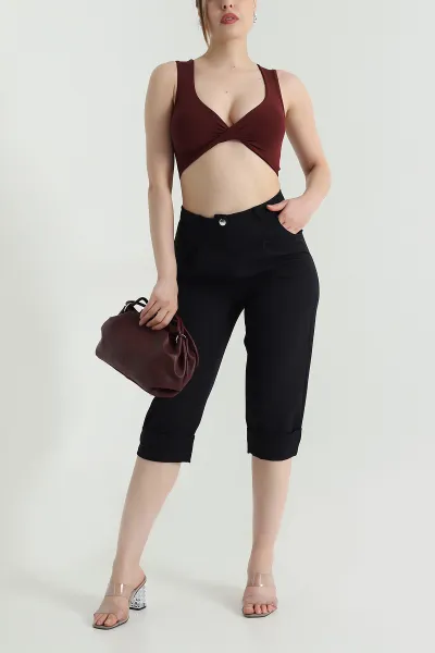 Siyah Double Paça Kapri Kadın Pantolon 470230