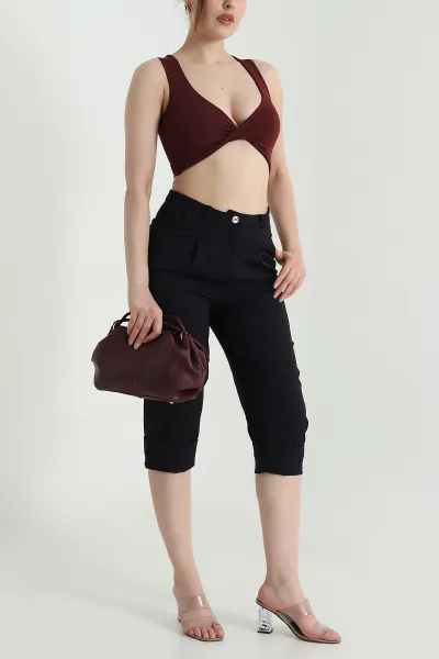 Siyah Double Paça Kapri Kadın Pantolon 470230