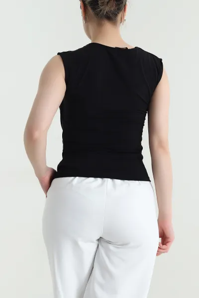 Siyah Drapeli Dantelli Sandy Kadın Bluz 452999