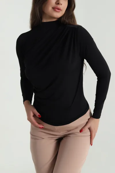 Siyah Drapeli Sandy Kadın Bluz 487714