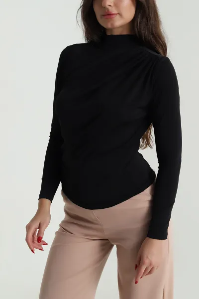 Siyah Drapeli Sandy Kadın Bluz 487714