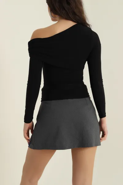 Siyah Drapeli Sendy Kadın Bluz 425996