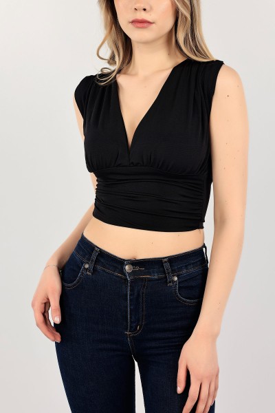 Siyah Drapeli Sendy Kumaş Bluz 110001