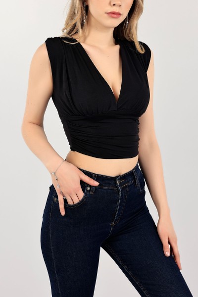 Siyah Drapeli Sendy Kumaş Bluz 110001