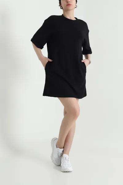 Siyah Duble Kol Modal Kadın Elbise 452718