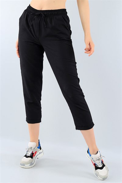 Siyah Duble Paça Bayan Poplin Pantolon 38714