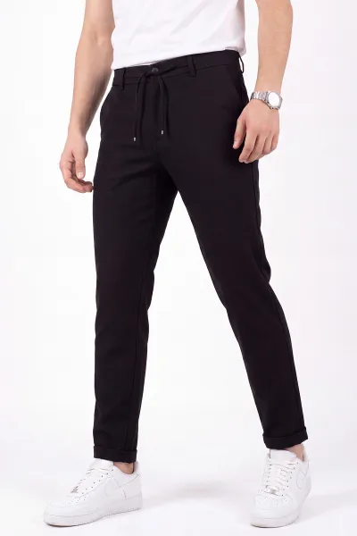 Siyah Duble Paça Double Kumaş Pantolon 472198
