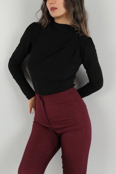 Siyah Düğme Tasarım Sendy Bluz 149271