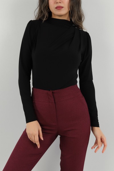 Siyah Düğme Tasarım Sendy Bluz 149271