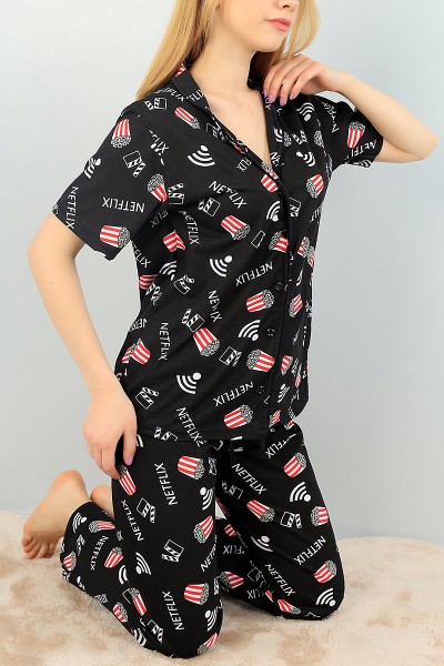 siyah-dugmeli-bayan-baskili-pijama-takimi-64933