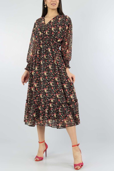 siyah-dugmeli-bayan-sifon-elbise-56255