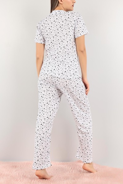 Siyah Düğmeli Desenli Bayan Pijama Takımı 110196