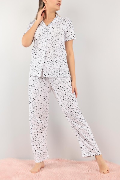Siyah Düğmeli Desenli Bayan Pijama Takımı 110196