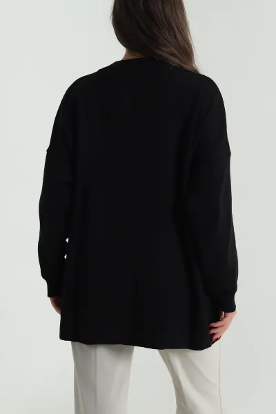 Siyah Düğmeli Oversize Kadın Triko Hırka 490709