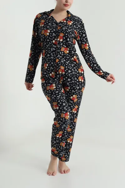 Siyah Düğmeli Süet Kadın Pijama Takımı 492768