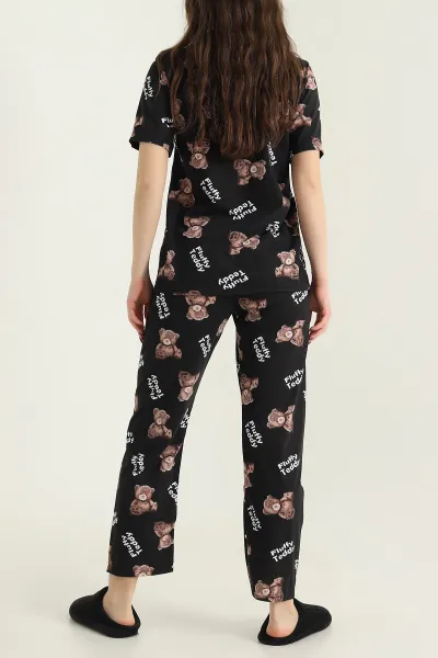 Siyah Düğmeli Süprem Kadın Pijama Takımı 436999