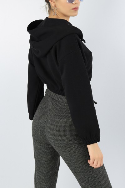 Siyah Düğmeli Tasarım Bayan Üç İp Sweat 53555