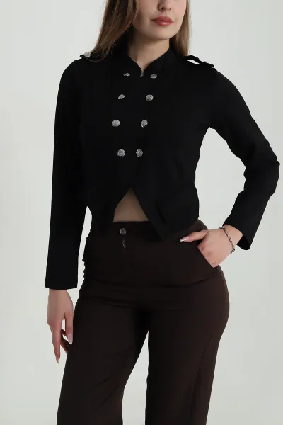 Siyah Düğmeli Tasarım Modal Kadın Ceket 488349