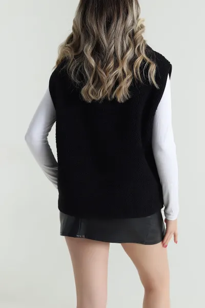 Siyah Düğmeli Teddy Kadın Yelek 492630