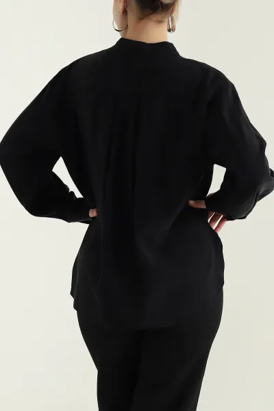 Siyah Düğmeli Tencel Kadın Gömlek 436833