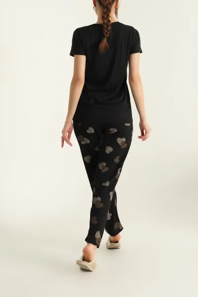 Siyah Düğmeli Viskon Bayan Pijama Takımı 288958
