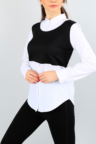 Siyah Eklemeli Tasarım Gömlek Bluz 58659