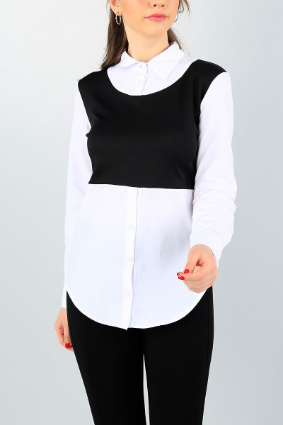 Siyah Eklemeli Tasarım Gömlek Bluz 58659