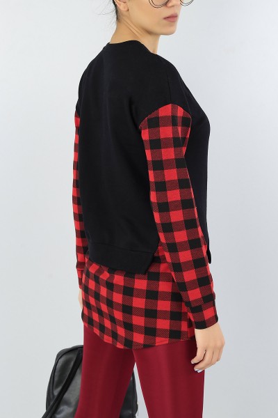 Siyah Ekose Garnili Bayan Sweat 53091