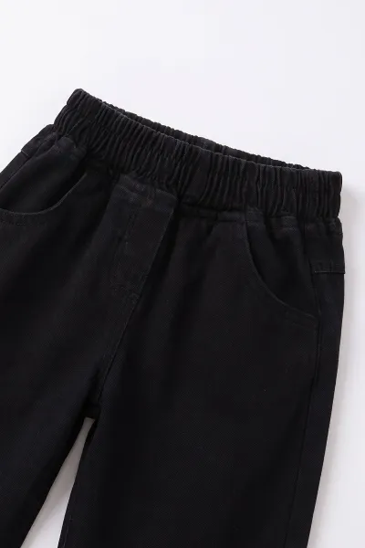 Siyah Ekru (2-7 Yaş) Ponponlu Triko Hırkalı Kot Pantolonlu Kız Çocuk Takım 497537