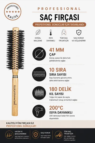 Siyah Elsa Professional 2002 Sert Saç Fön Fırçası 462358