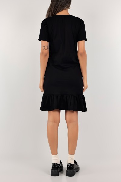 Siyah Eteği Fırfırlı Süprem Elbise 125173