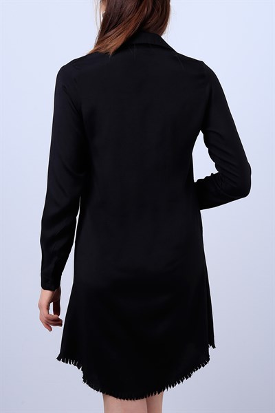 Siyah Eteği Püsküllü Bayan Gömlek Elbise 11283B