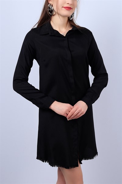 Siyah Eteği Püsküllü Bayan Gömlek Elbise 11283B