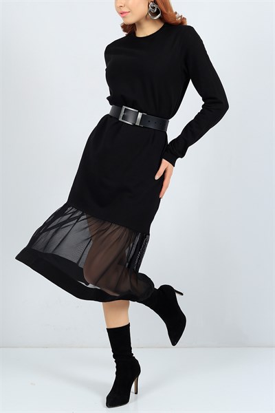 Siyah Eteği Tüllü Elbise 23740B