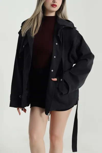 Siyah Exclusıve Tasarım Kadın Trenç 489230