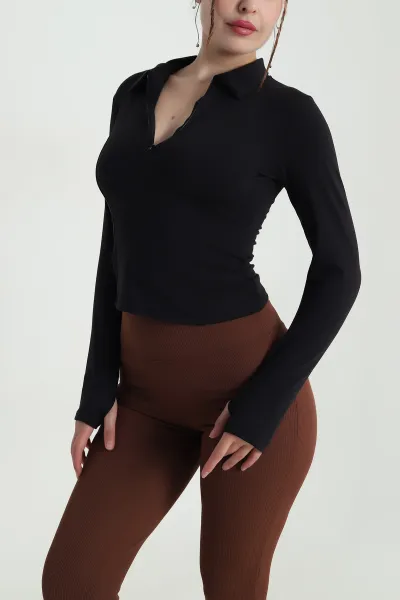 Siyah Fermuarlı Belize Kadın Bluz 482774