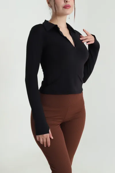 Siyah Fermuarlı Belize Kadın Bluz 482774