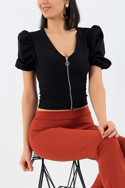 Siyah Fermuarlı Bluz 29078B