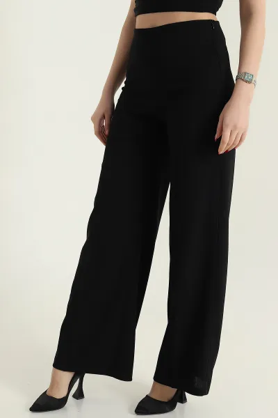 Siyah Fermuarlı Crep Kadın Pantolon 435679