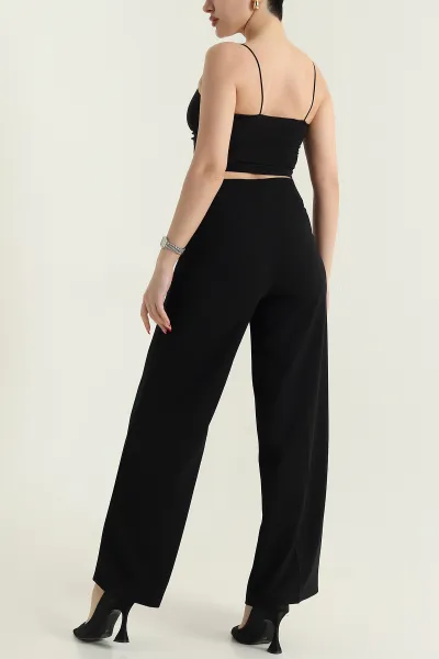 Siyah Fermuarlı Crep Kadın Pantolon 435679