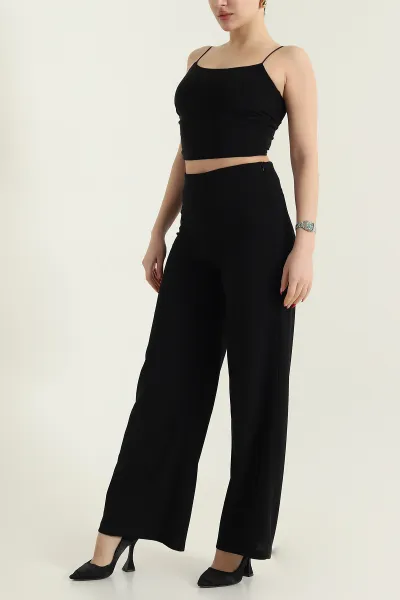 Siyah Fermuarlı Crep Kadın Pantolon 435679